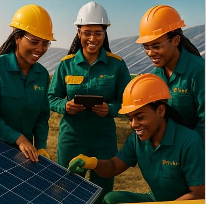 Women training on solar panel installation